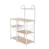 Light Beige Kitchen Baker's Rack Utility Storage Shelf 35.5" Microwave Stand 4-Tier 3-Tier Shelf for Spice Rack Organizer Workstation with 10 Hooks RT