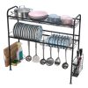 Over Sink Dish Rack, 2 Tier Stainless Steel Dish Rack Rustproof Durable Above Kitchen Sink Shelf Dish Drainer, Silver - Black