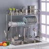 Over Sink Dish Rack, 2 Tier Stainless Steel Dish Rack Rustproof Durable Above Kitchen Sink Shelf Dish Drainer, Silver - Silver