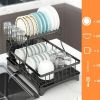 Dish Drying Rack for Kitchen Counter;  2 Tier with Drain Set Cup Holder Utensil Holder Stainless Steel Black