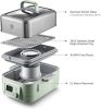 Buydeem All-in-One Intelligent Food Steamer (2.1Qt) with lid and 2 Stew Pots(2 * 1.5Qt) Electric Stew Pot G563,1500W, Mint Green